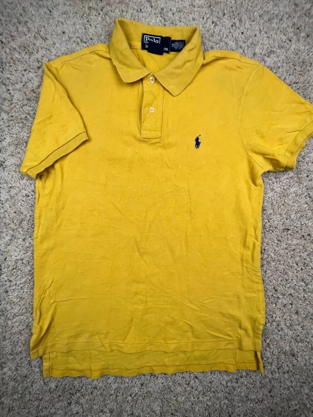 Polo Ralph Lauren Polo Shirt Short Sleeve Cotton Medium Yellow Solid Custom Fit